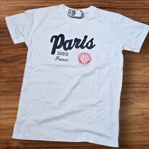 Air Paris White Paris Embroidered Graphic Tee Shirt NWT